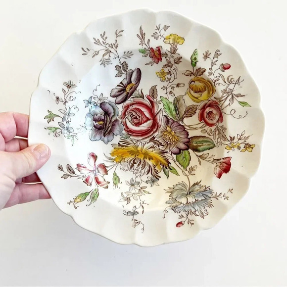 Johnson Bros England Sheraton Shallow Floral Porcelain Bowls Hand Painted Set‎ 2 - Picture 6 of 7